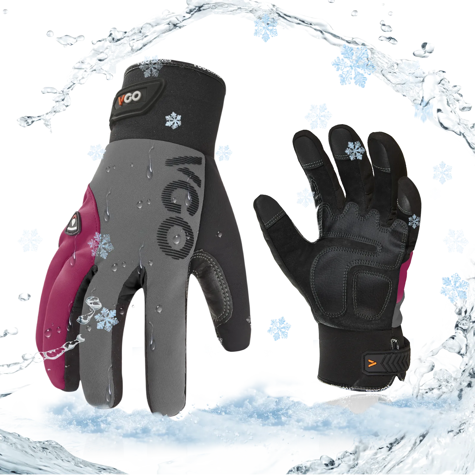 VGO 1Pair -20℃/-4°F Warm Winter Mechanic Gloves, Cold Weather Waterproof Safety Work Gloves,Cold Storage or Freezer Use,w/3M Thinsulate Lining,Touchscreen(SL8777FW-FM)