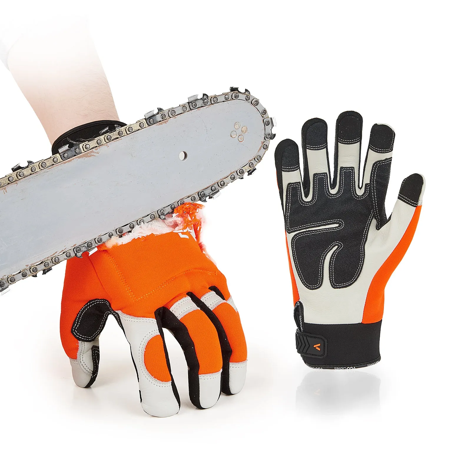 VGO 1Pair Chainsaw 12-Layer Saw Protection On Left Hand Back Cow Leather Gloves (Orange, CA9759CS)