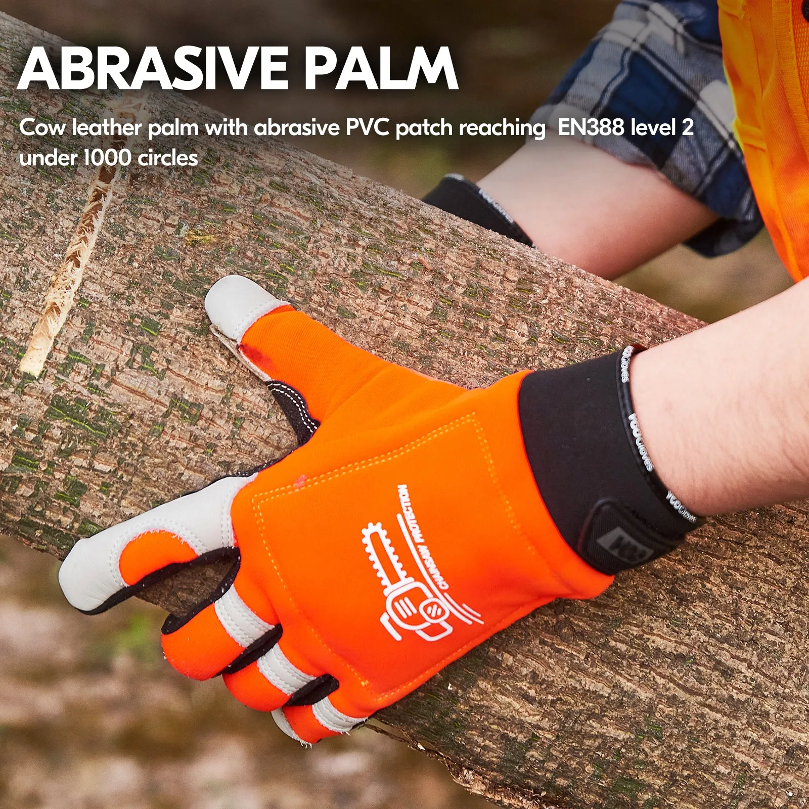 VGO 1Pair Chainsaw 12-Layer Saw Protection On Left Hand Back Cow Leather Gloves (Orange, CA9759CS)