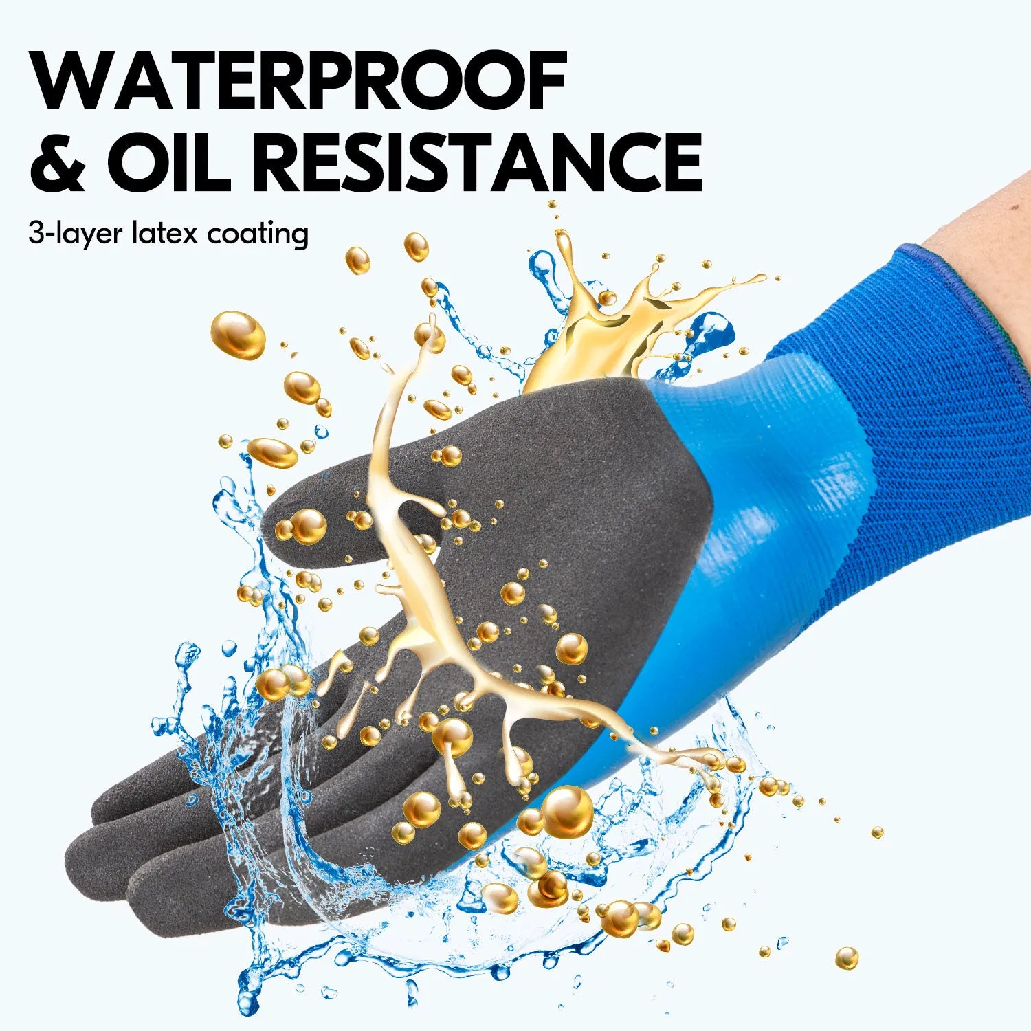 VGO 2-Pairs 32°F Triple Latex Coating Winter Gloves, Light Duty Work Gloves, Waterproof, Oil Resistance, Abrasion Resistance (Blue, RB2172)