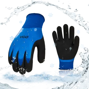 VGO 2-Pairs 32°F Triple Latex Coating Winter Gloves, Light Duty Work Gloves, Waterproof, Oil Resistance, Abrasion Resistance (Blue, RB2172)