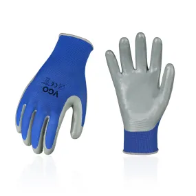 VGO 3 /5/10 Pairs Nitrile Coating Gardening and Safety Work Gloves, Non-slip dipping Gloves(Grey/Blue, NT2110)