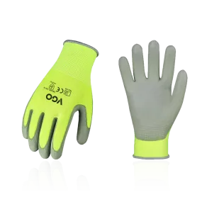 VGO 5/15 Pairs Safety Work Gloves, Gardening Gloves, Polyurethane Coated, Dipping Gloves, Latex Free (Black/Yellow PU2103)