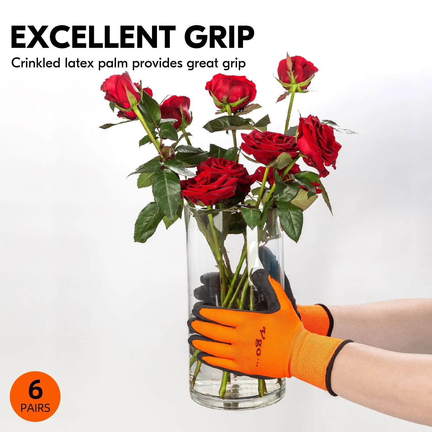 VGO 6 Pairs Latex Rubber Coated Gardening and Work Gloves (RB6023-GO)