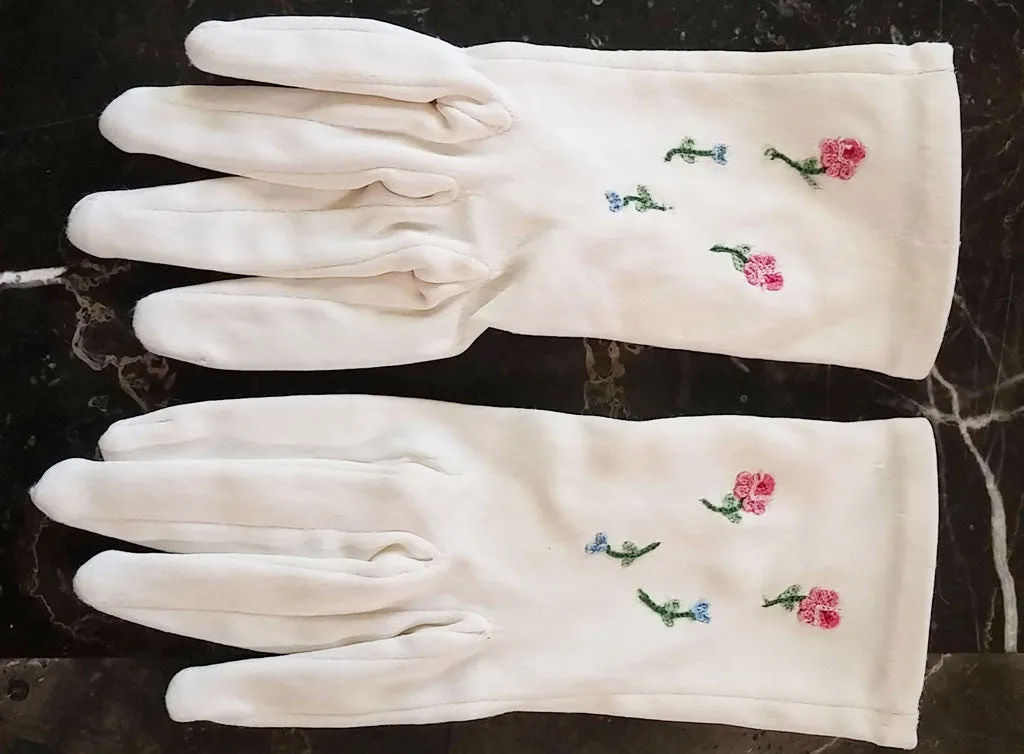 VINTAGE 50s / 60s CHILD'S EMBROIDERED ROSES GLOVES