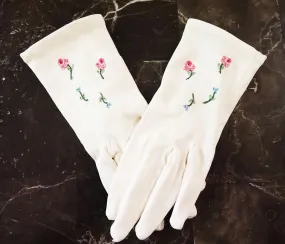 VINTAGE 50s / 60s CHILD'S EMBROIDERED ROSES GLOVES