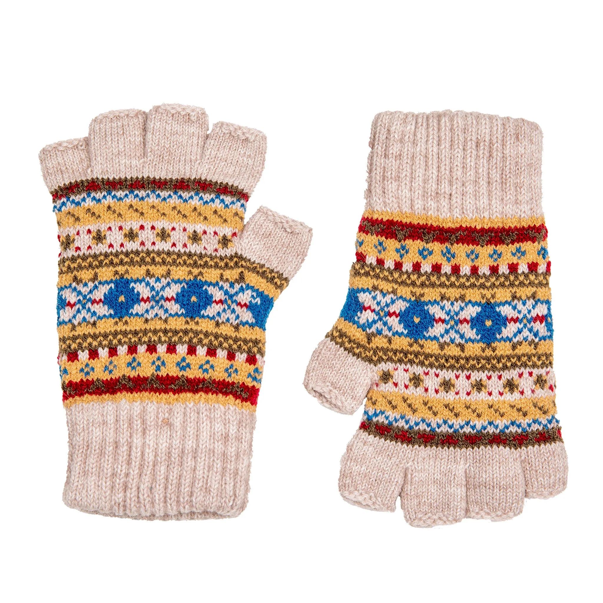 Women’s Fingerless Jacquard Fair Isle Knitted Gloves