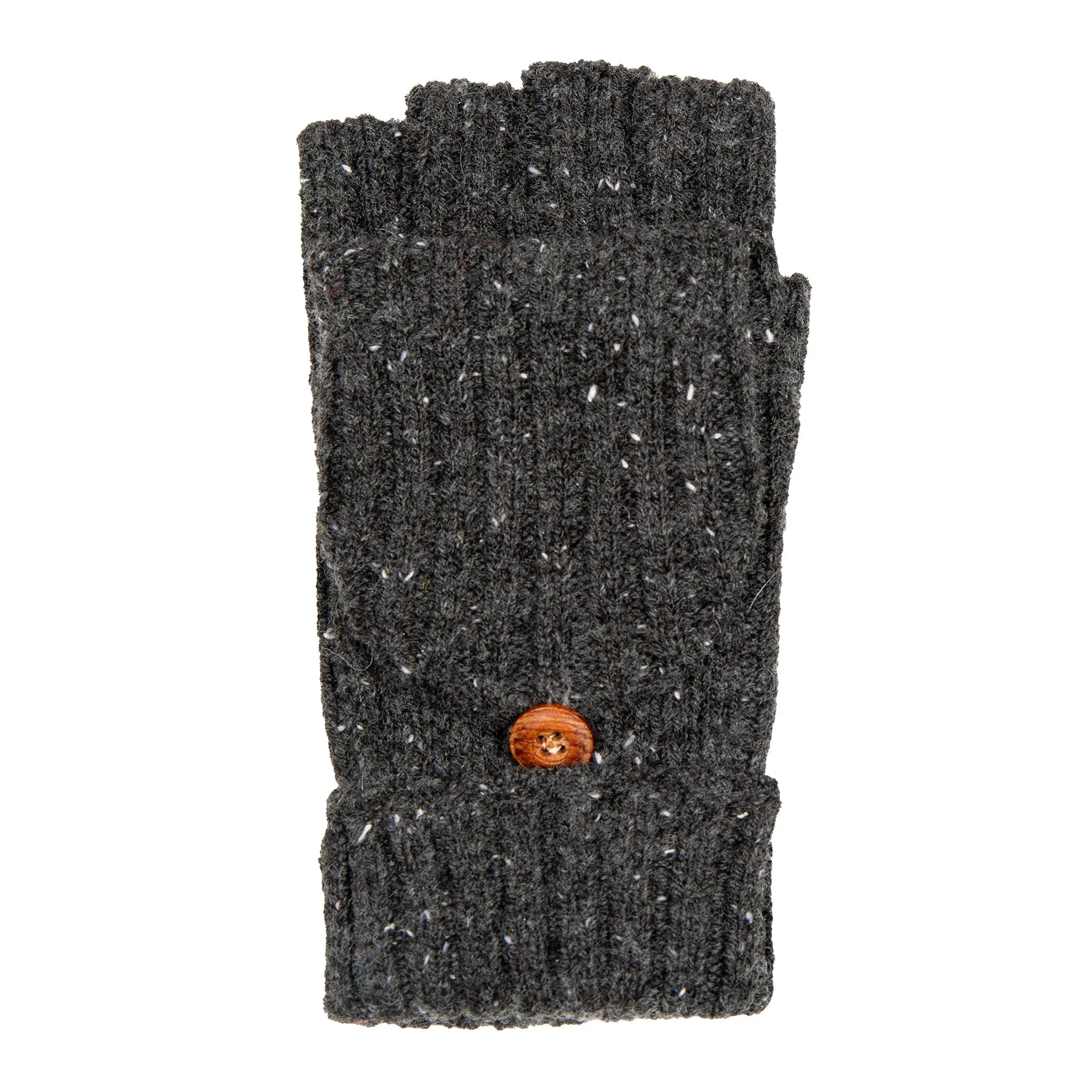 Women’s Ribbed Knit Fingerless Gloves with Mitten Flap