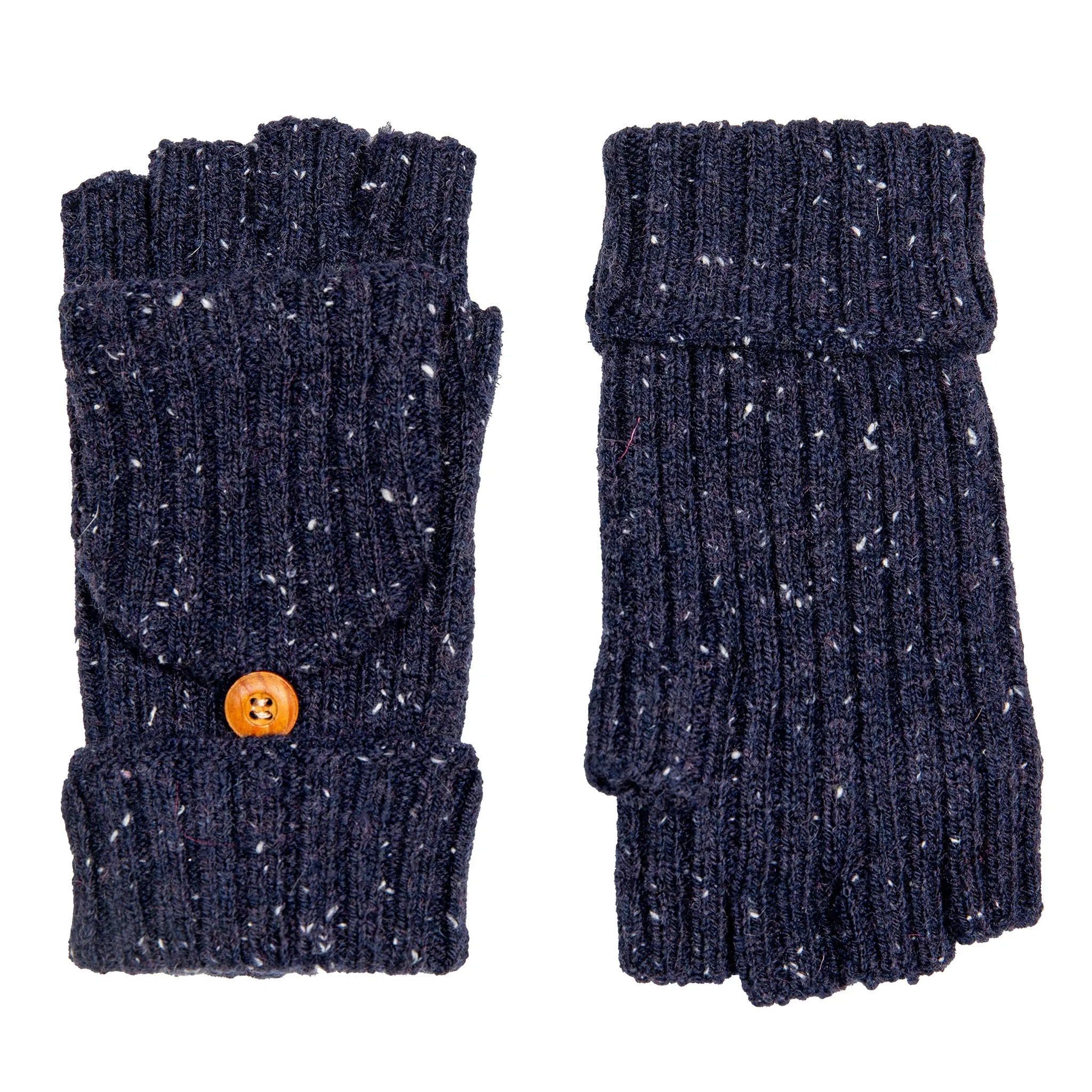 Women’s Ribbed Knit Fingerless Gloves with Mitten Flap