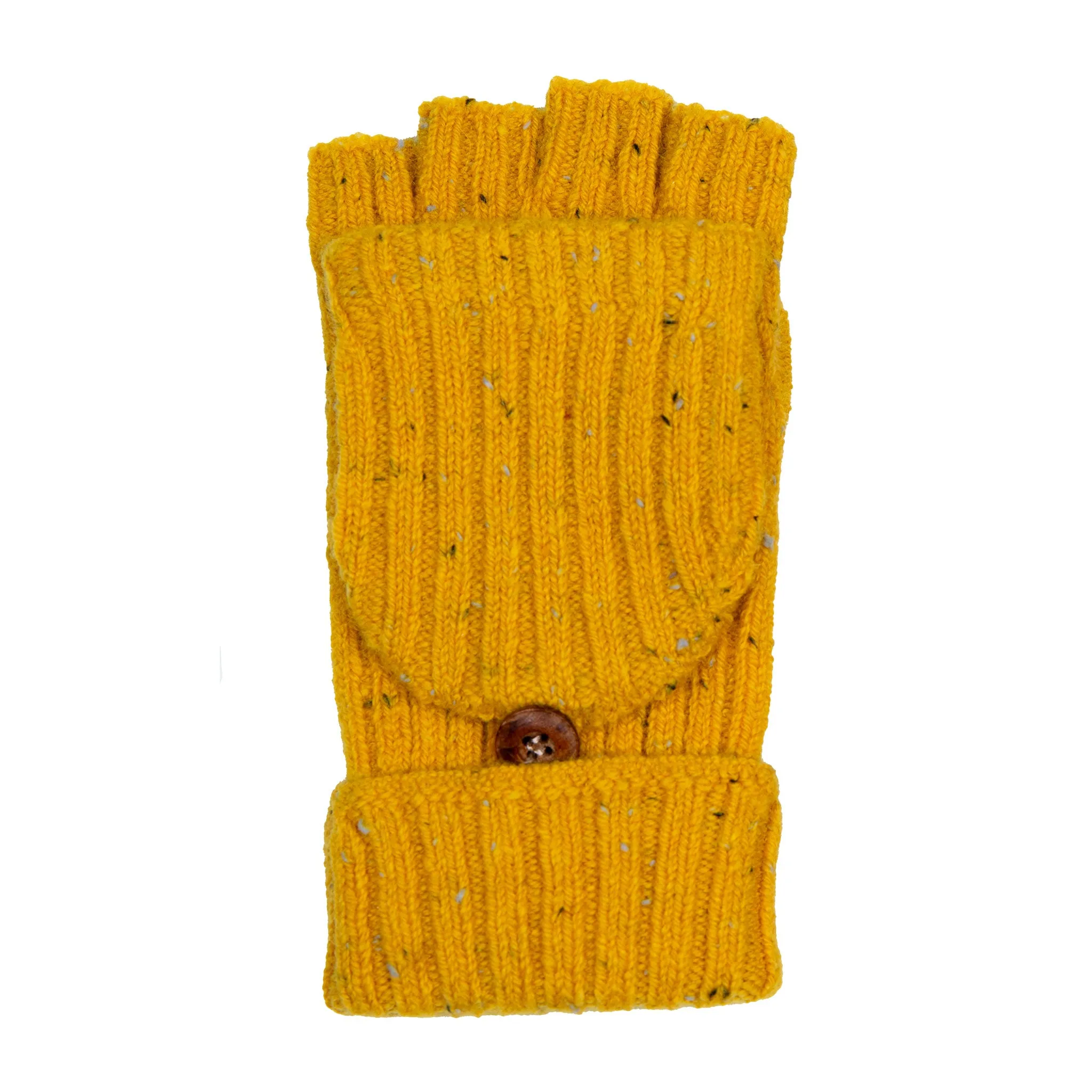 Women’s Ribbed Knit Fingerless Gloves with Mitten Flap