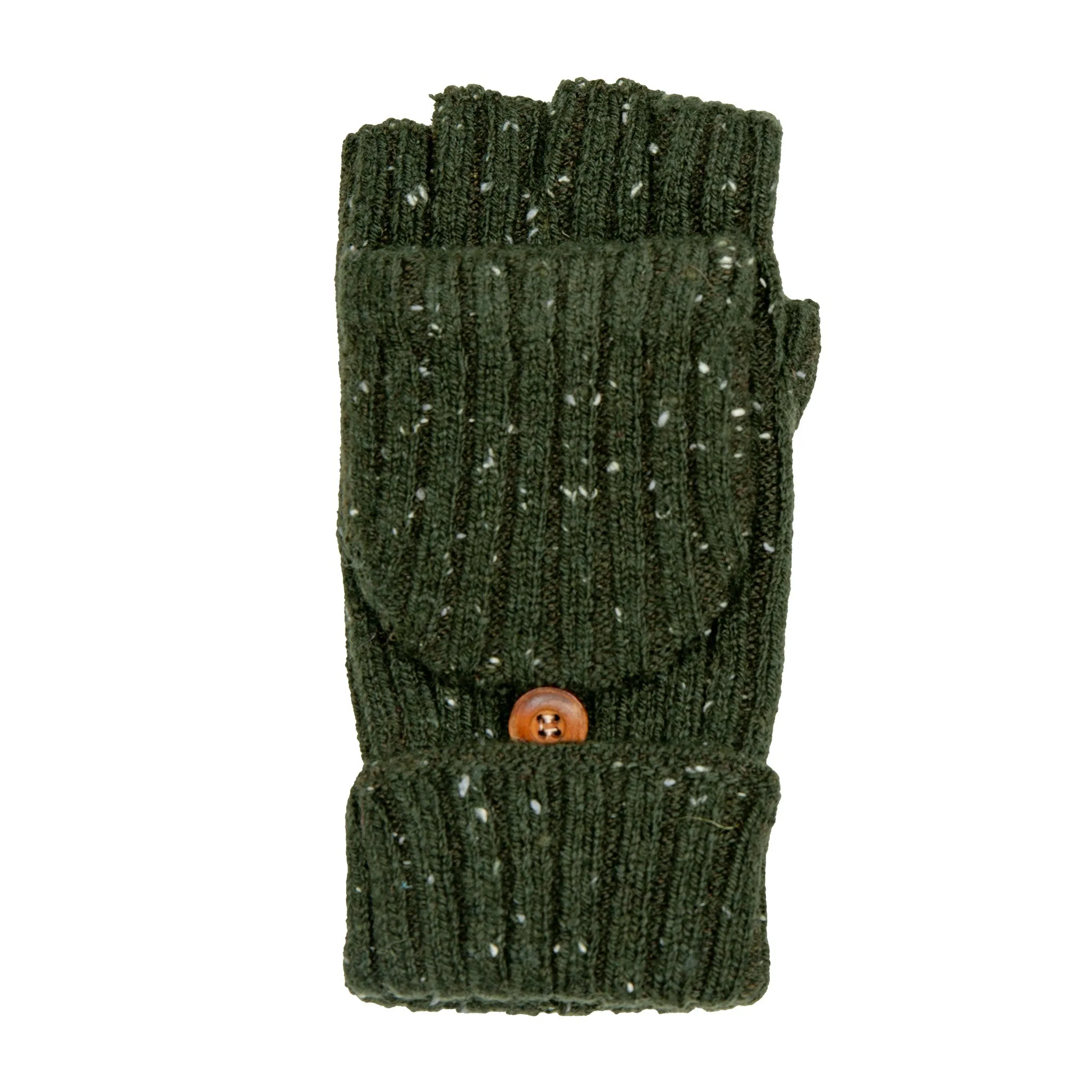 Women’s Ribbed Knit Fingerless Gloves with Mitten Flap