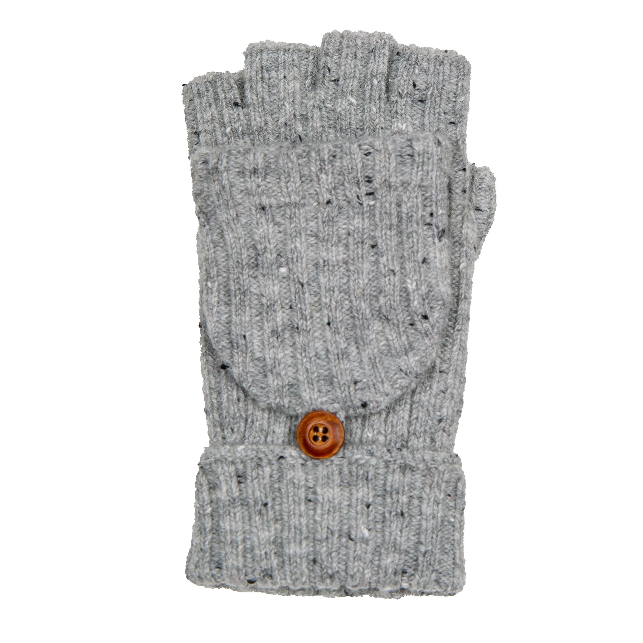 Women’s Ribbed Knit Fingerless Gloves with Mitten Flap