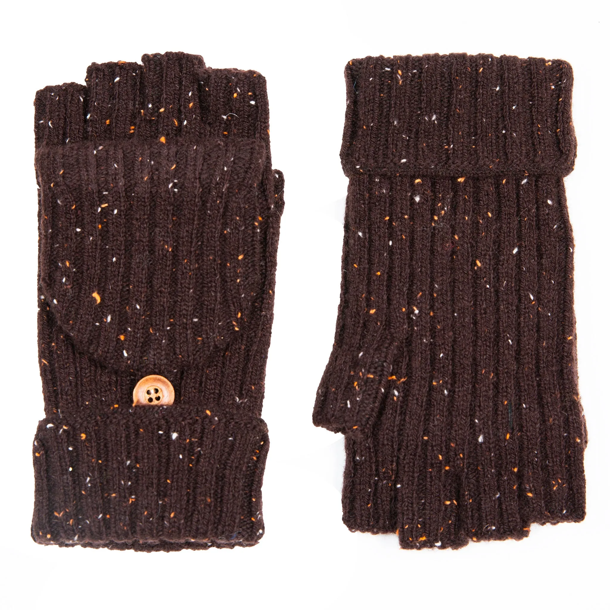 Women’s Ribbed Knit Fingerless Gloves with Mitten Flap