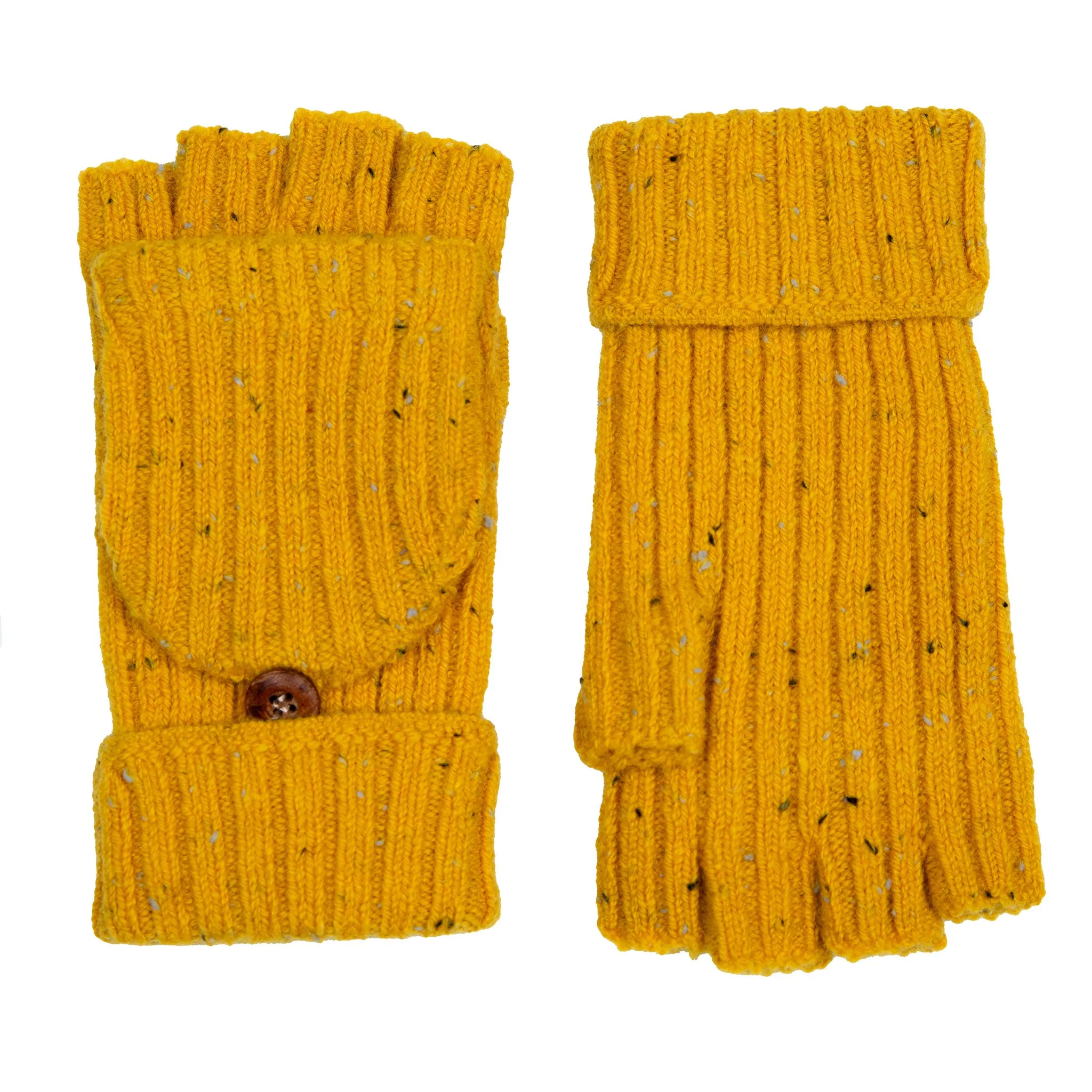 Women’s Ribbed Knit Fingerless Gloves with Mitten Flap