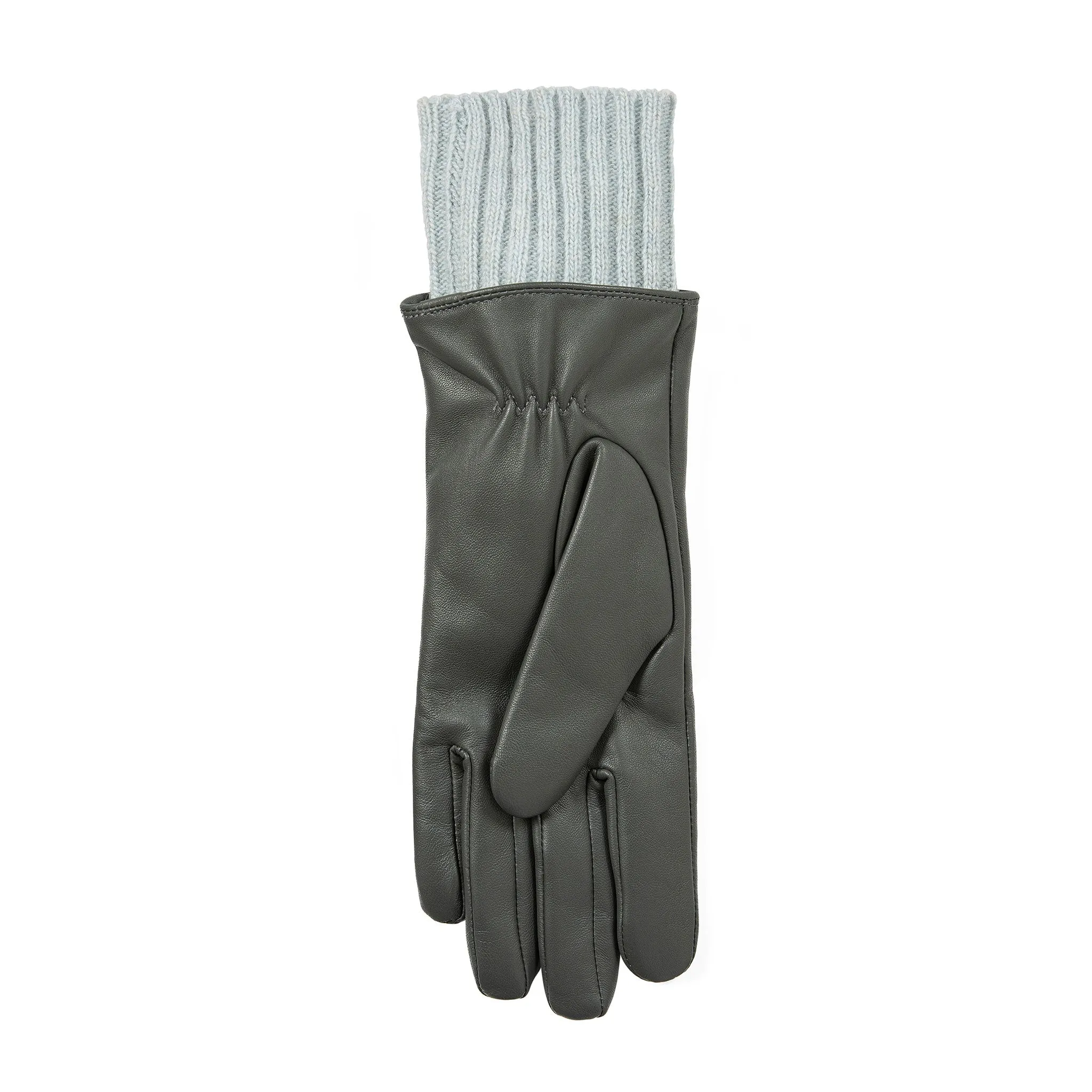 Women’s Three-Point Wool Blend-Lined Leather Gloves with Knitted Cuffs