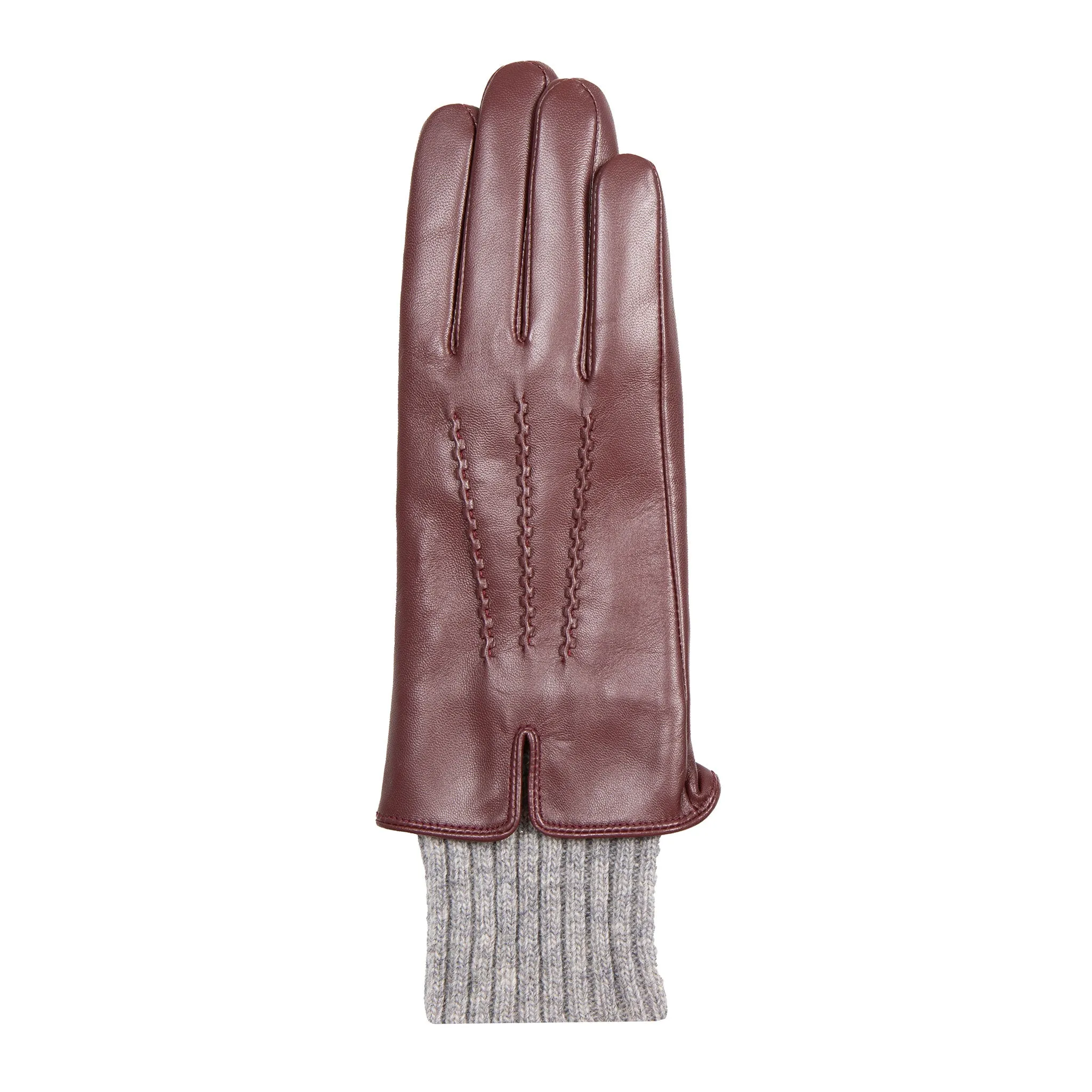 Women’s Three-Point Wool Blend-Lined Leather Gloves with Knitted Cuffs