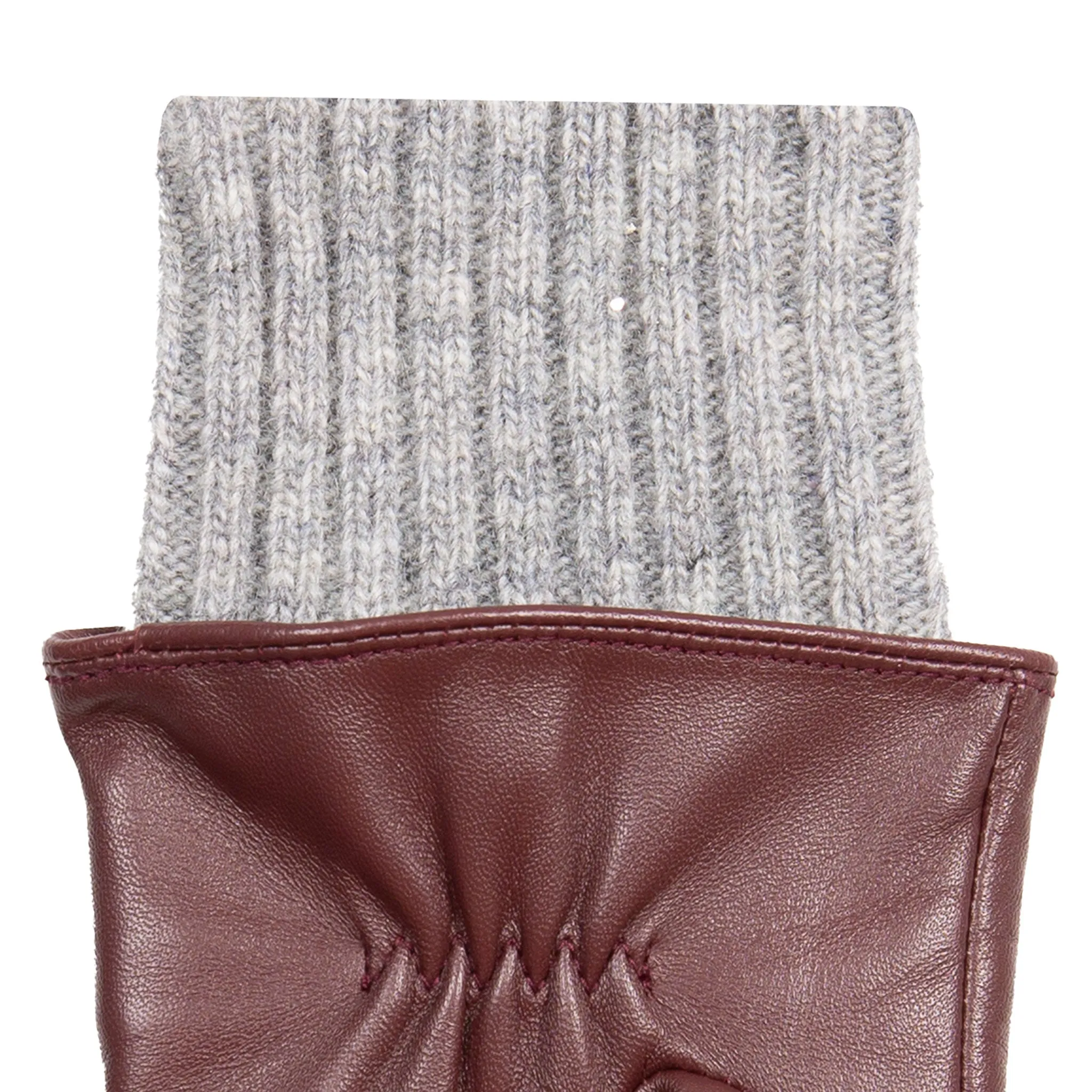 Women’s Three-Point Wool Blend-Lined Leather Gloves with Knitted Cuffs