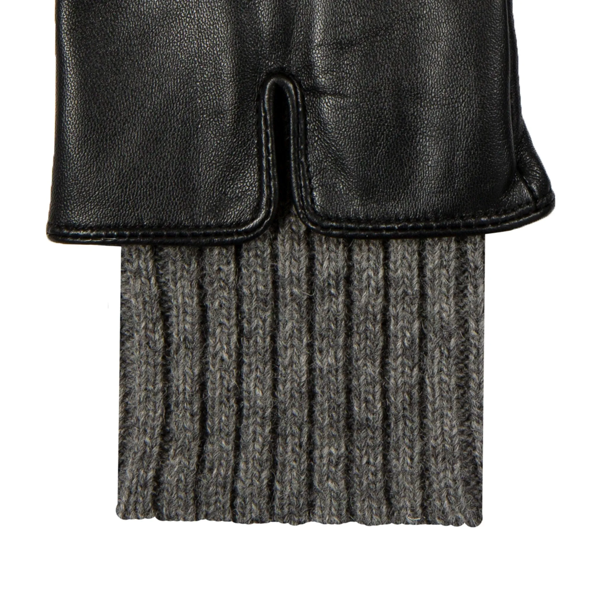 Women’s Three-Point Wool Blend-Lined Leather Gloves with Knitted Cuffs