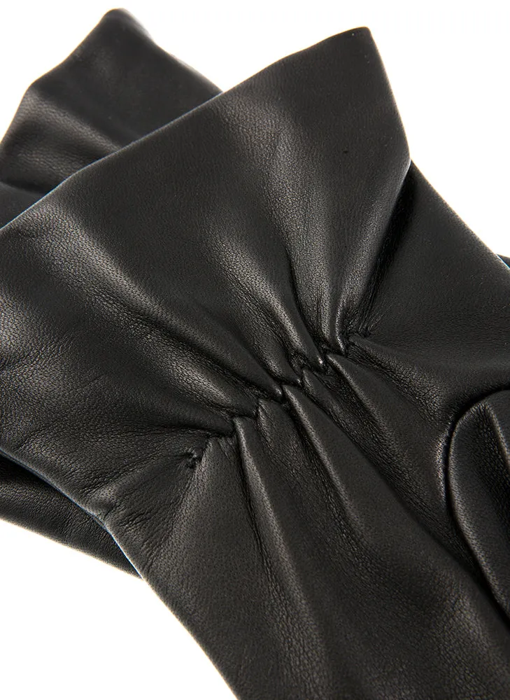 Women’s Touchscreen Three-Point Cashmere-Lined Leather Gloves with Buttons