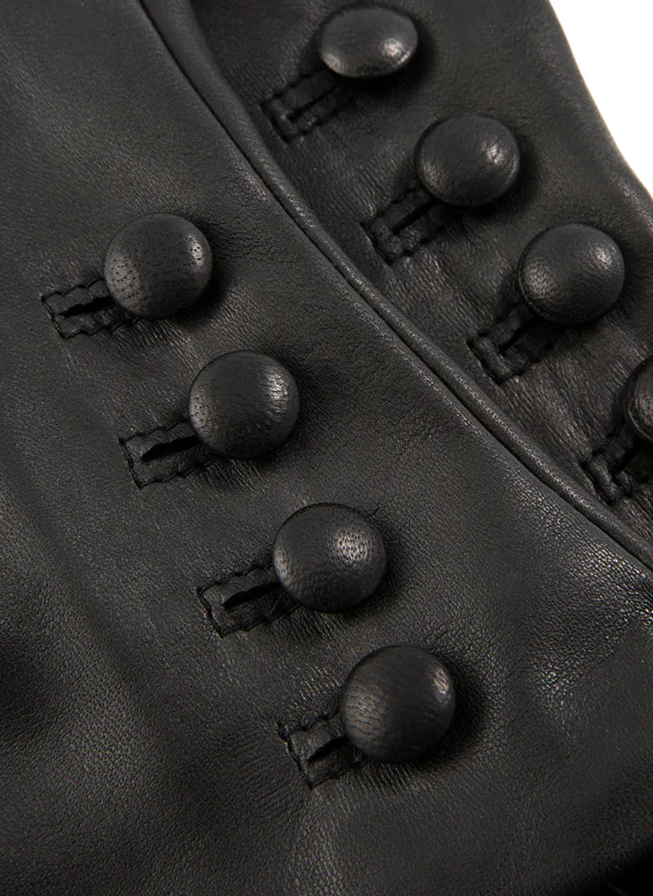 Women’s Touchscreen Three-Point Cashmere-Lined Leather Gloves with Buttons