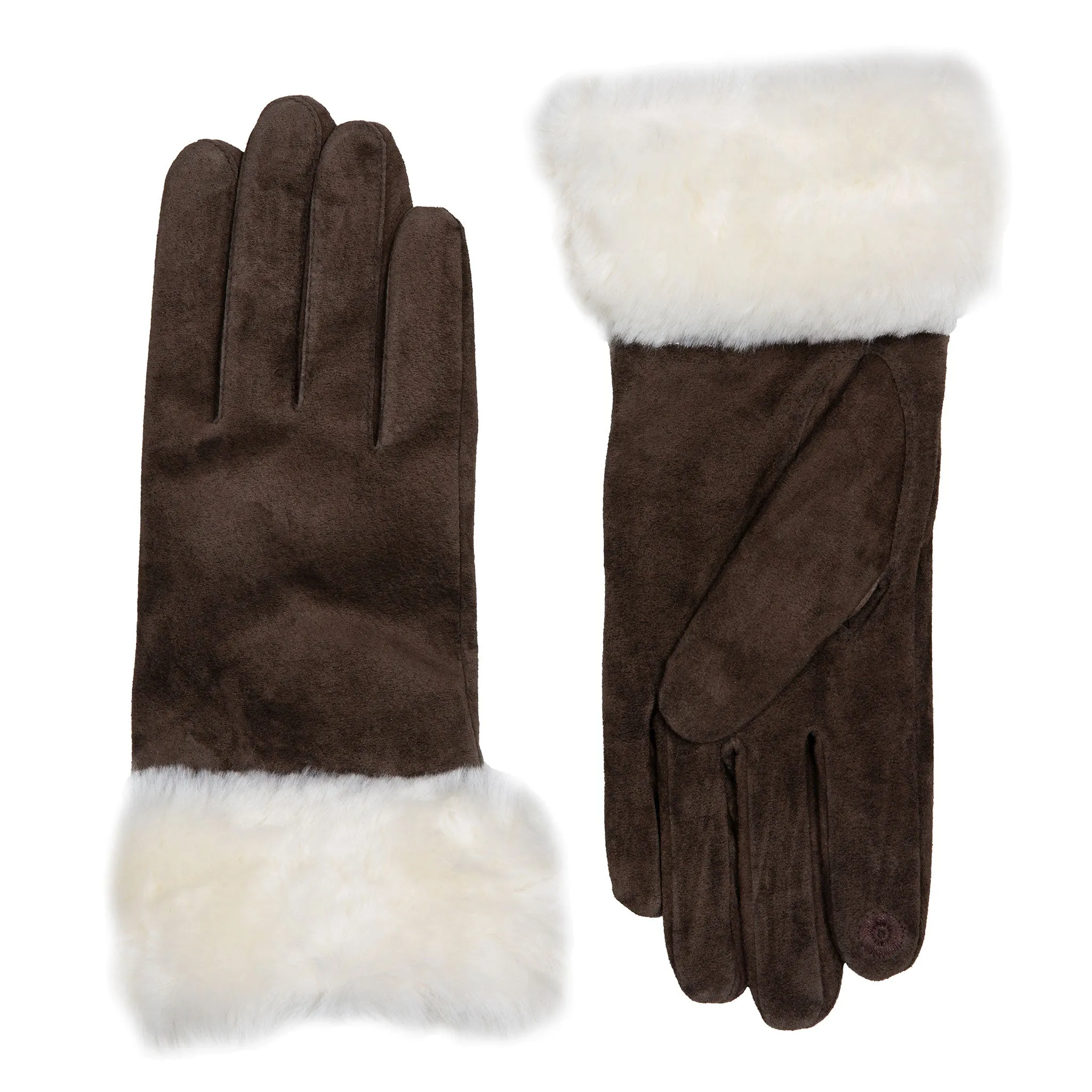 Women’s Touchscreen Water Resistant Lined Suede Gloves with Sheepskin Cuffs