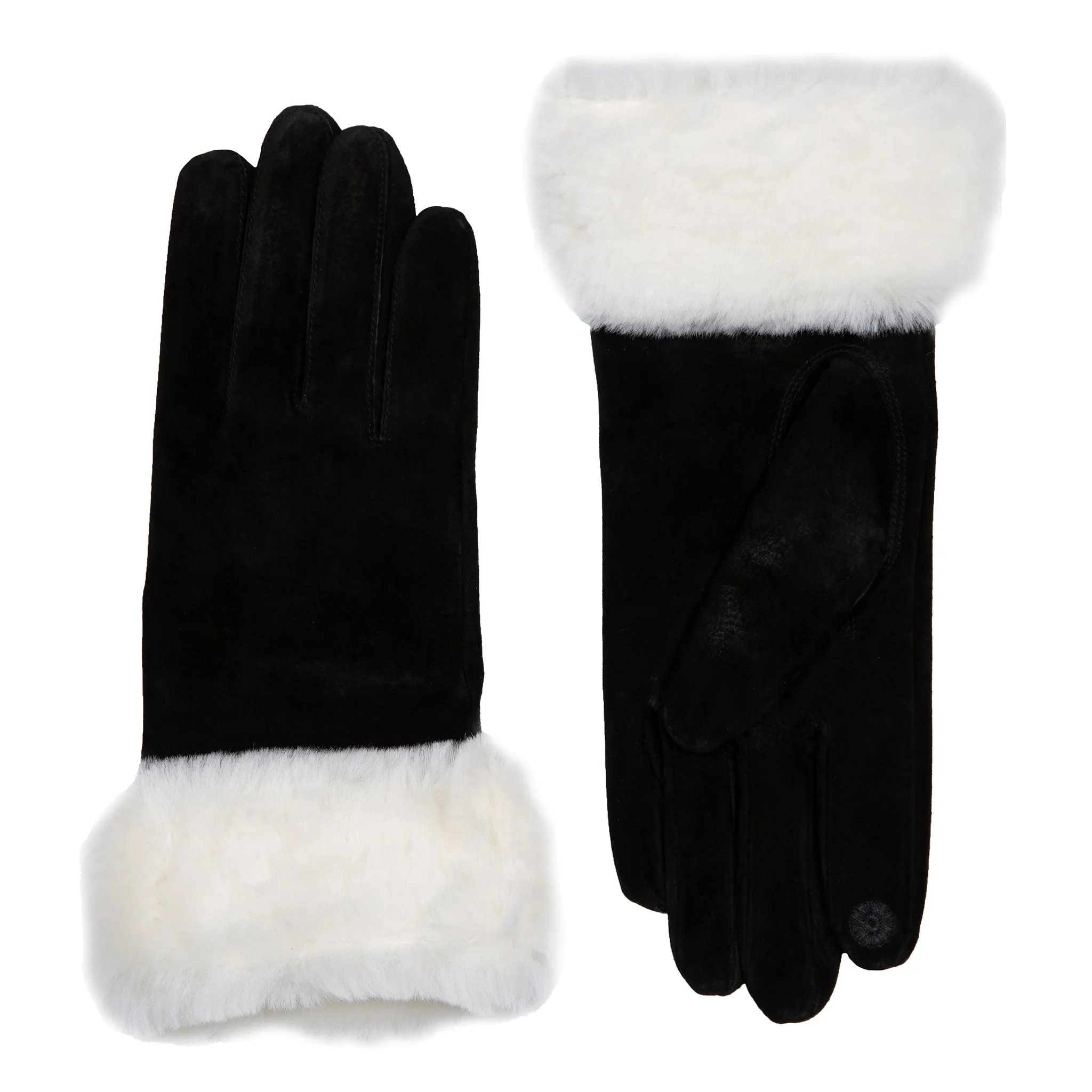 Women’s Touchscreen Water Resistant Lined Suede Gloves with Sheepskin Cuffs