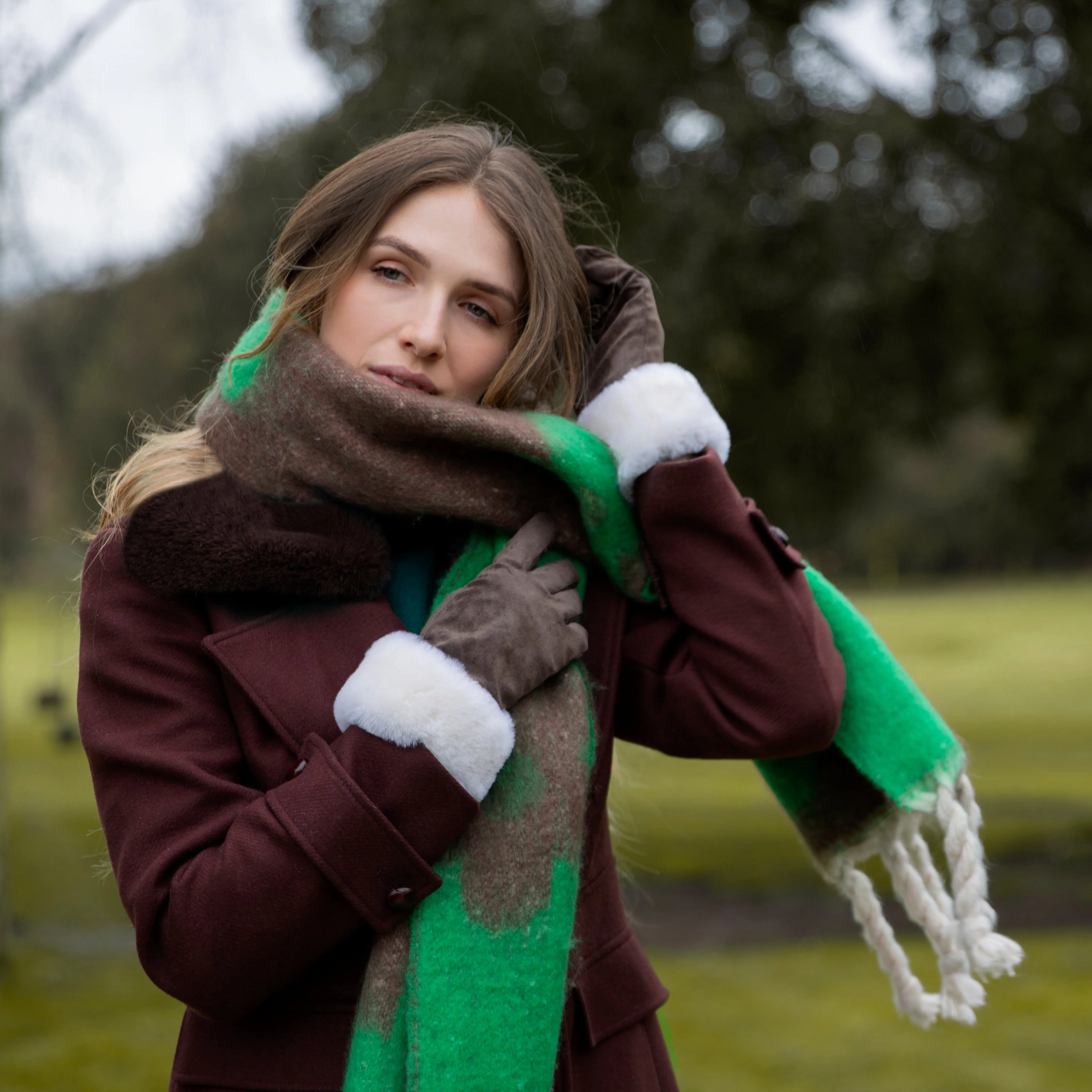 Women’s Touchscreen Water Resistant Lined Suede Gloves with Sheepskin Cuffs