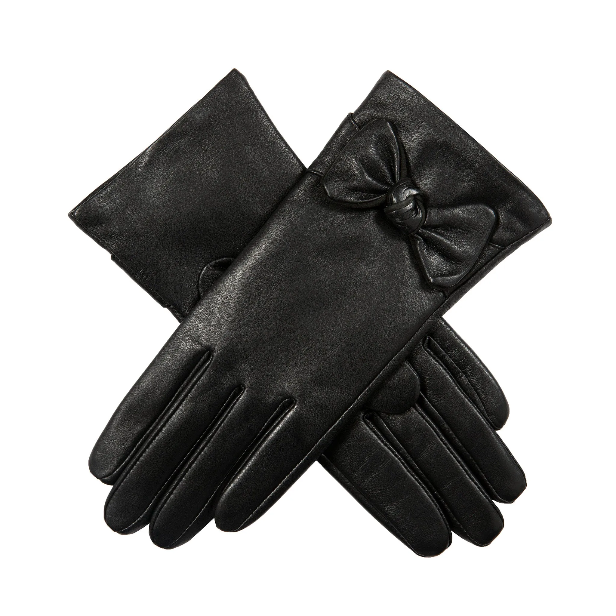 Women’s Touchscreen Wool-Lined Leather Gloves with Bow