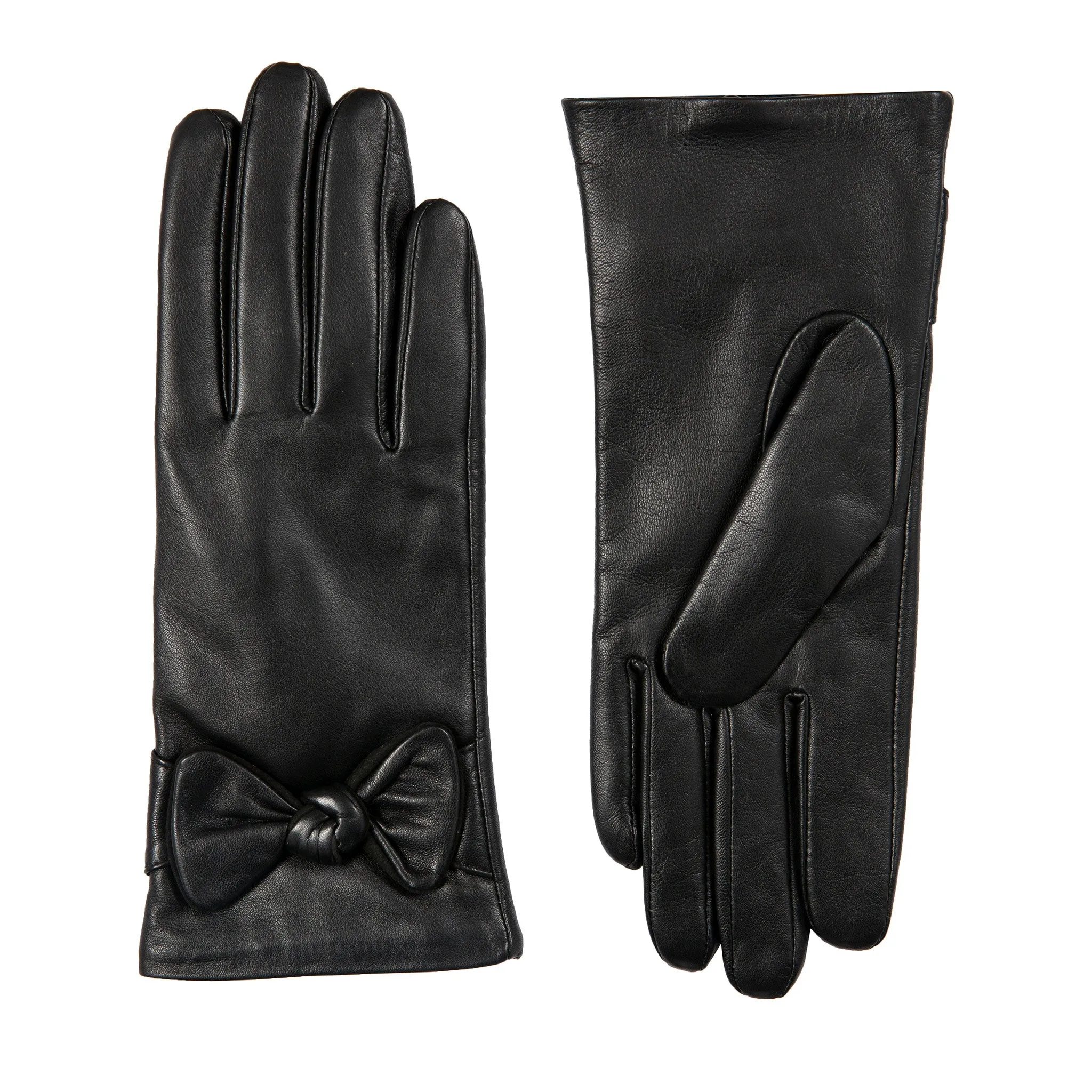 Women’s Touchscreen Wool-Lined Leather Gloves with Bow