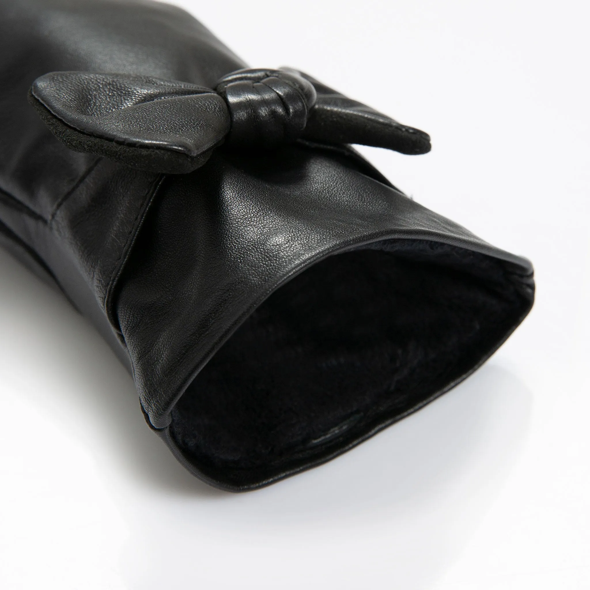 Women’s Touchscreen Wool-Lined Leather Gloves with Bow