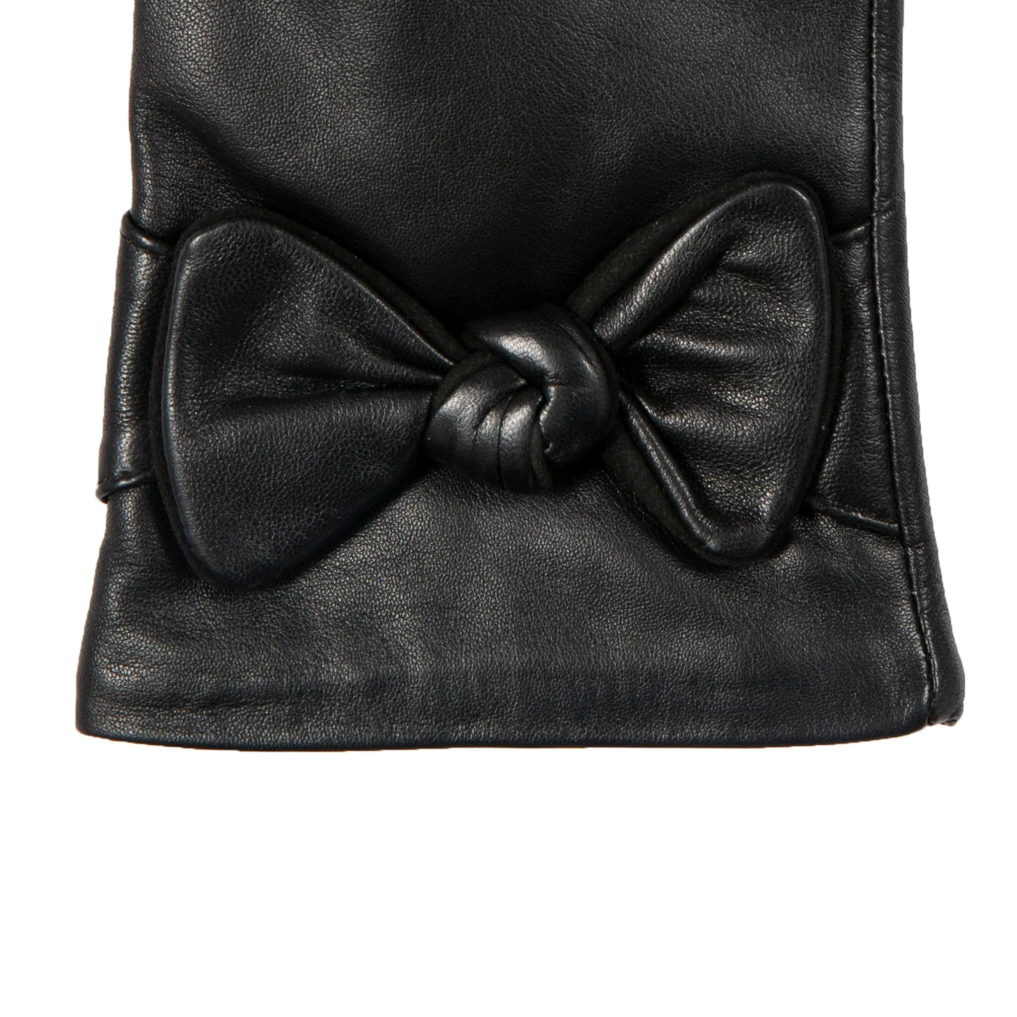 Women’s Touchscreen Wool-Lined Leather Gloves with Bow