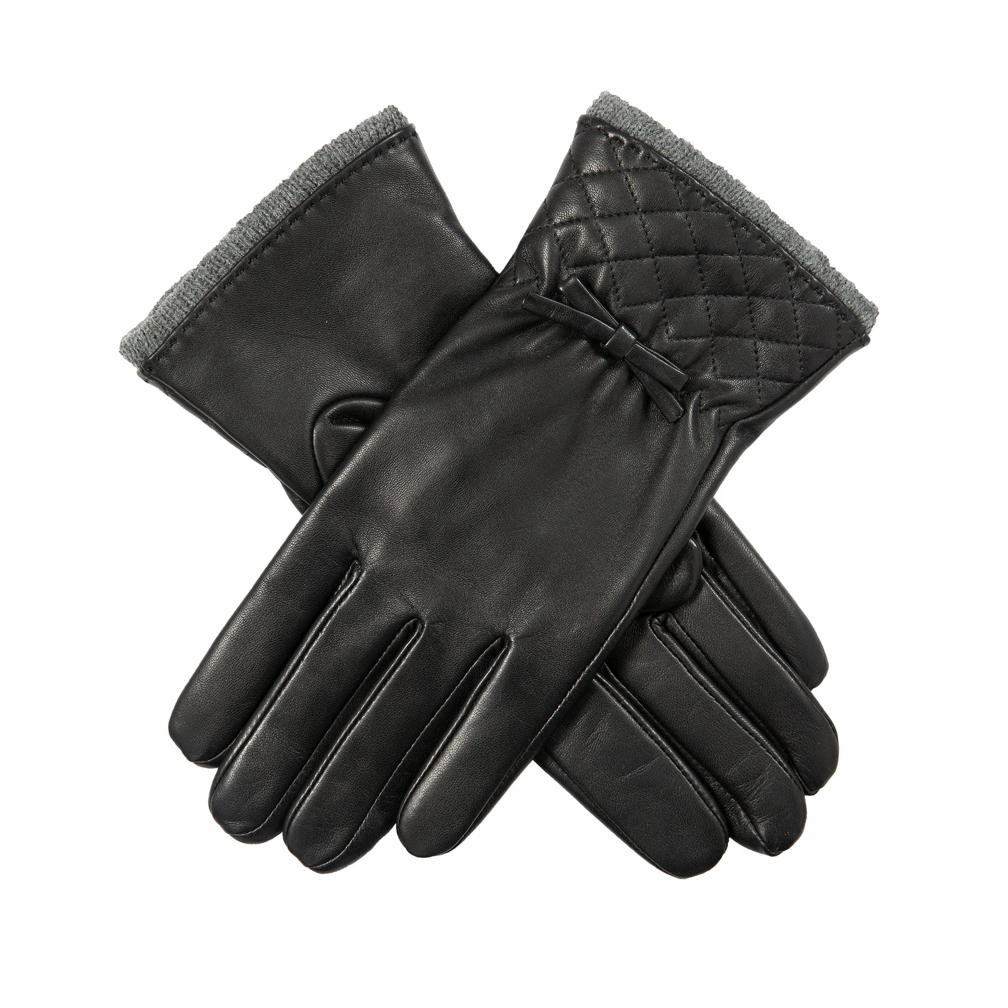 Women’s Wool-Lined Leather Gloves with Quilted Cuffs and Bow