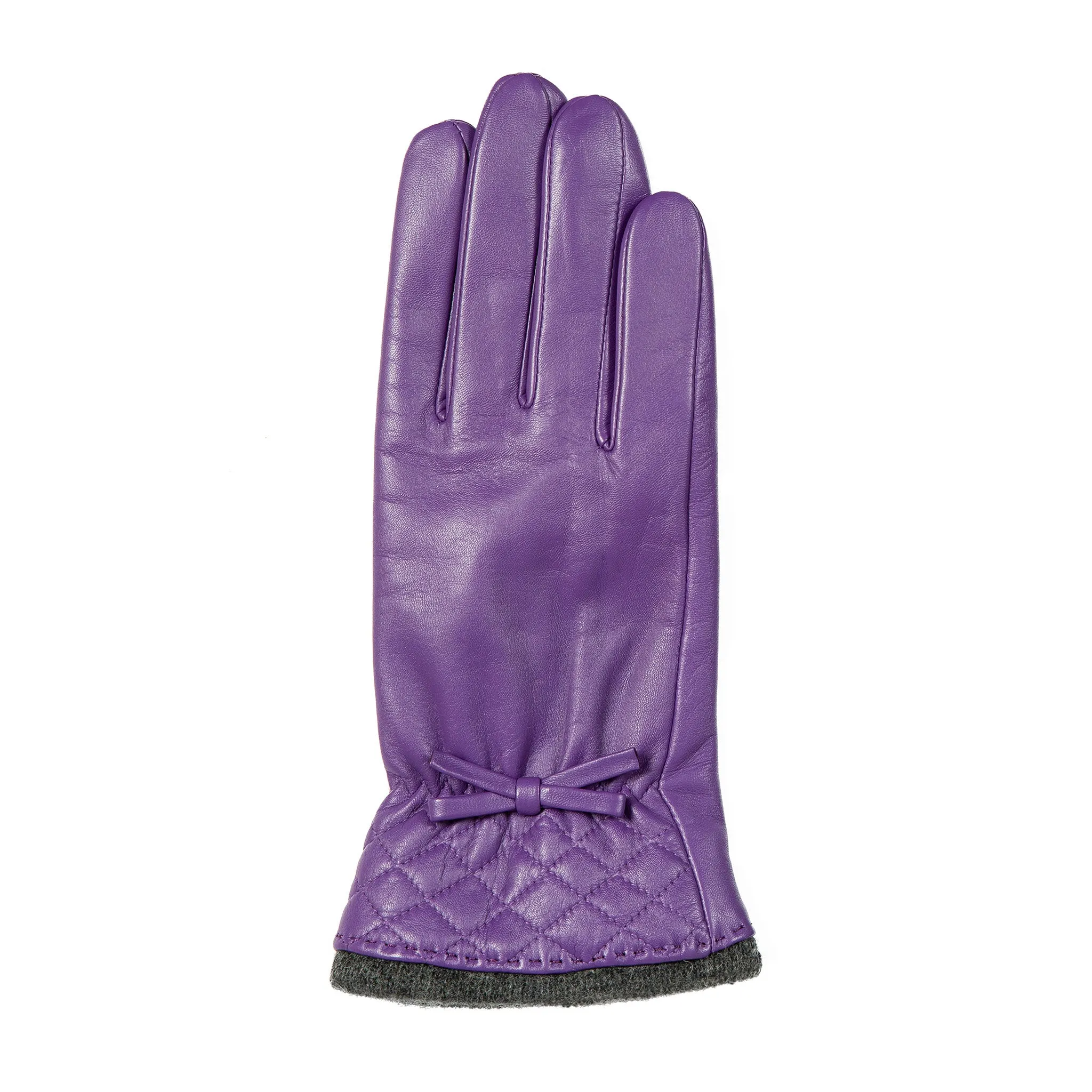 Women’s Wool-Lined Leather Gloves with Quilted Cuffs and Bow